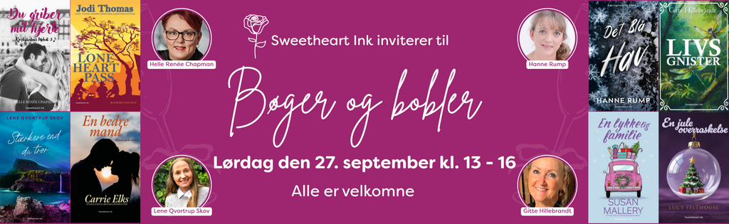 Sweetheart Ink inviterer til Bøger og bobler lørdag den 27. september kl. 13-16. Alle er velkomne.